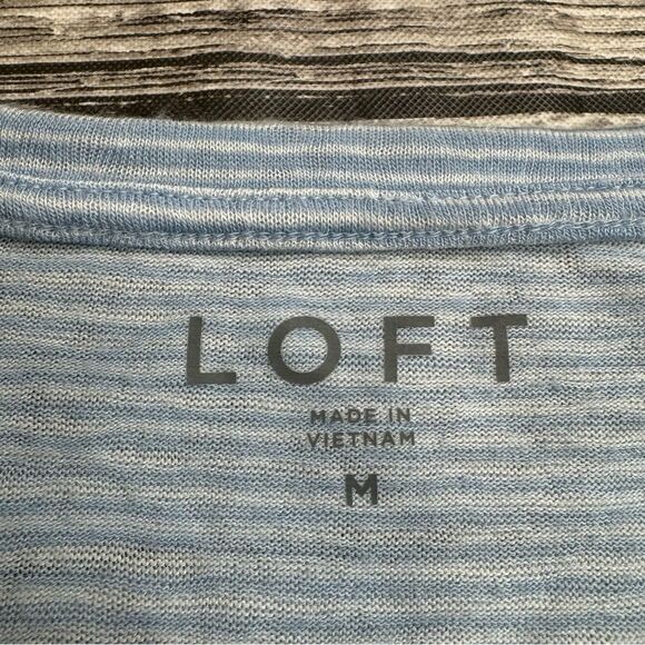 LOFT Women's Stripe Ruffle Soft Tee T Shirt Blouse Top M Med Medium Blue White - Picture 9 of 13